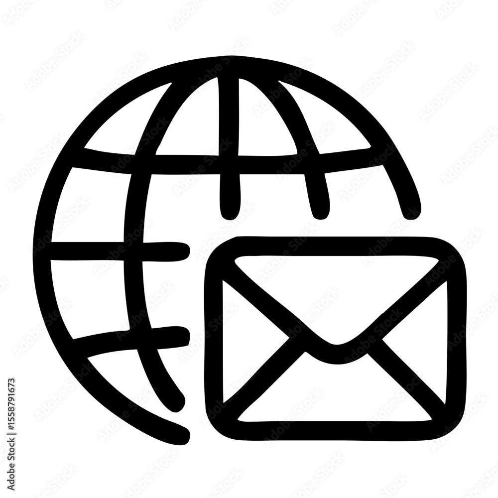Poster handdrawn simple globe and envelope communication connection outline icon