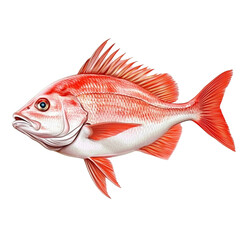 A vibrant red fish detailed illustration on black background showcasing its scales fins and eye