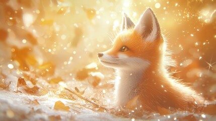 Adorable fox with warm fur in a dreamy autumn forest setting