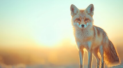 Beautiful Fox Standing Against a Soft Sunset Background in Nature