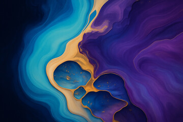 Abstract Fluid Wave Background with Colorful Gradient Swirls and Dual Spheres – Modern Surreal Flow Art