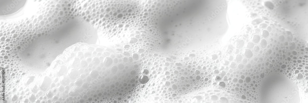Poster abstract close up of white cleansing foam with bubbles, creating a soft and gentle surface texture
