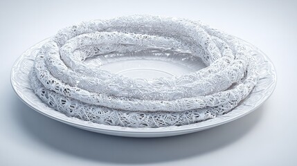 White lace rope on plate display elegant design art abstract background for creative projects and decor