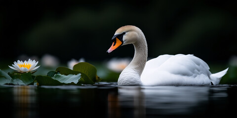 Obraz premium single white swan on the lake 