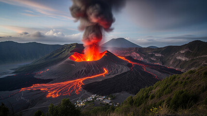 Fototapeta premium Spectacular Eruption of Mount Bromo Volcano in Indonesia