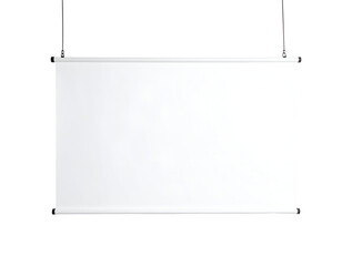 A clean, blank white projection screen or banner hangs ready for your custom message or presentation.