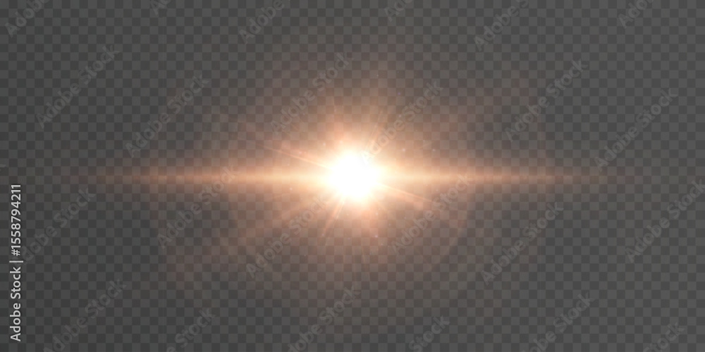 Aufkleber Golden energy explosion with glowing core and swirling light trails on transparent background. Abstract vector light effect.	