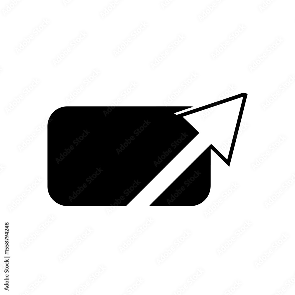 Poster black rectangle with rounded corners and a white arrow pointing up and to the right corner 100
