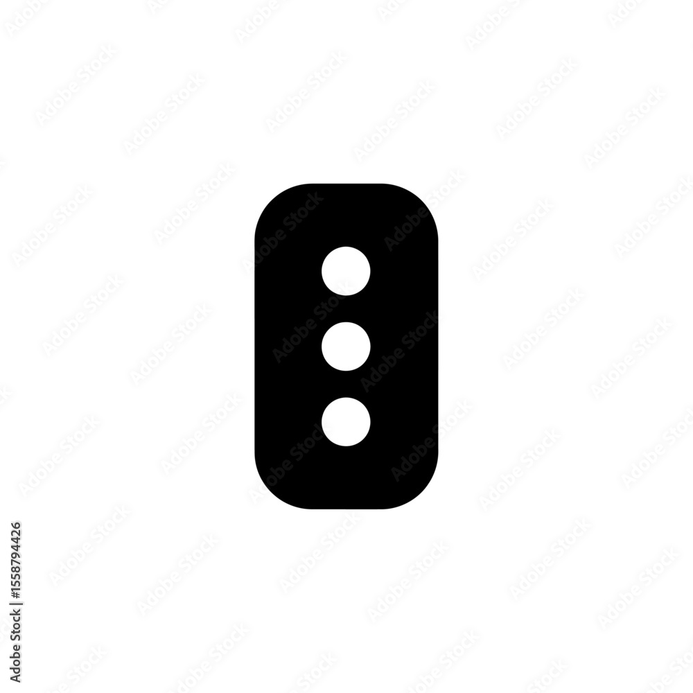 Poster a black rounded rectangle shape with three white circles vertically aligned inside on a white backgr