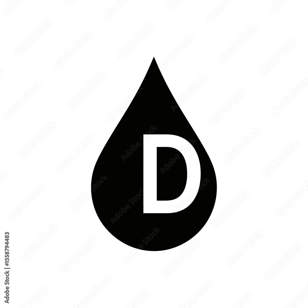 Fototapete a black teardrop shape with a large white letter d in the center on a white background design elemen