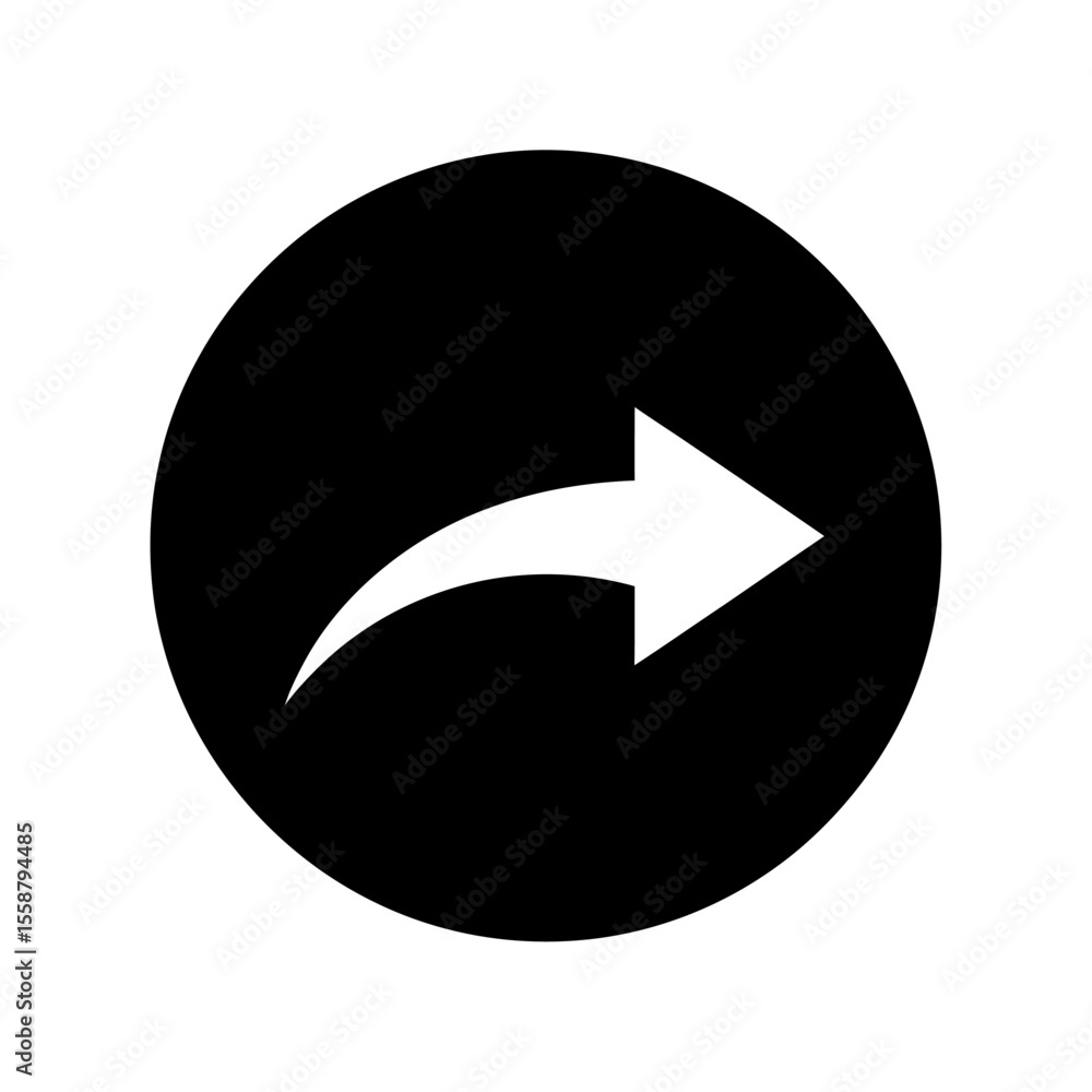 Aufkleber white arrow pointing right inside a black circle on a white background in a simple graphic design