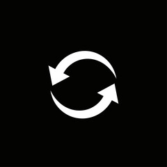 White circular arrows rotating in opposite directions on a solid black background illustration