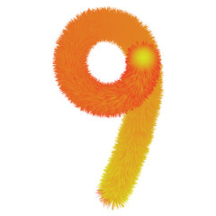 Furry orange and yellow number nine with a glowing effect