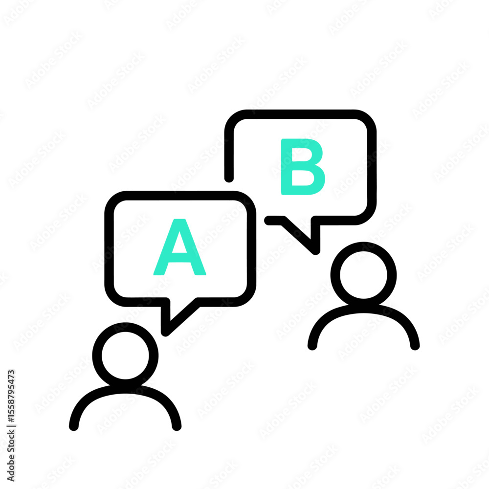 Poster two people icons with speech bubbles containing the letters a and b in a minimalist style design