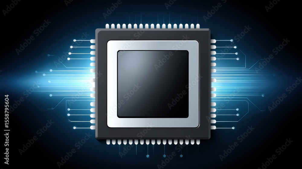 Poster intricate closeup of a cpu chip, exploring the heart of modern computing technology