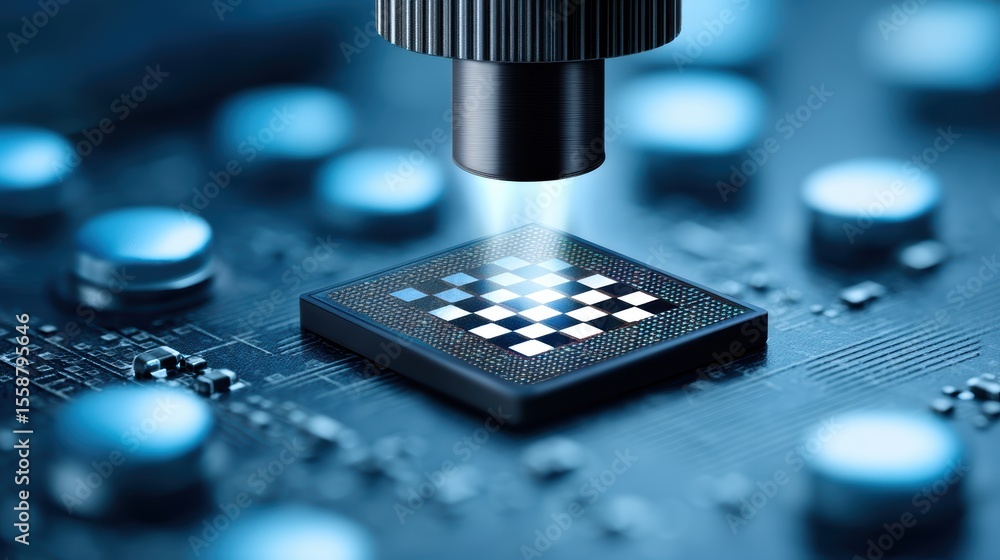 Aufkleber intricate laser precision, illuminating the complexities of a computer chip closeup