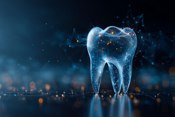 Futuristic Digital Tooth Illustration With Glowing Network Connections