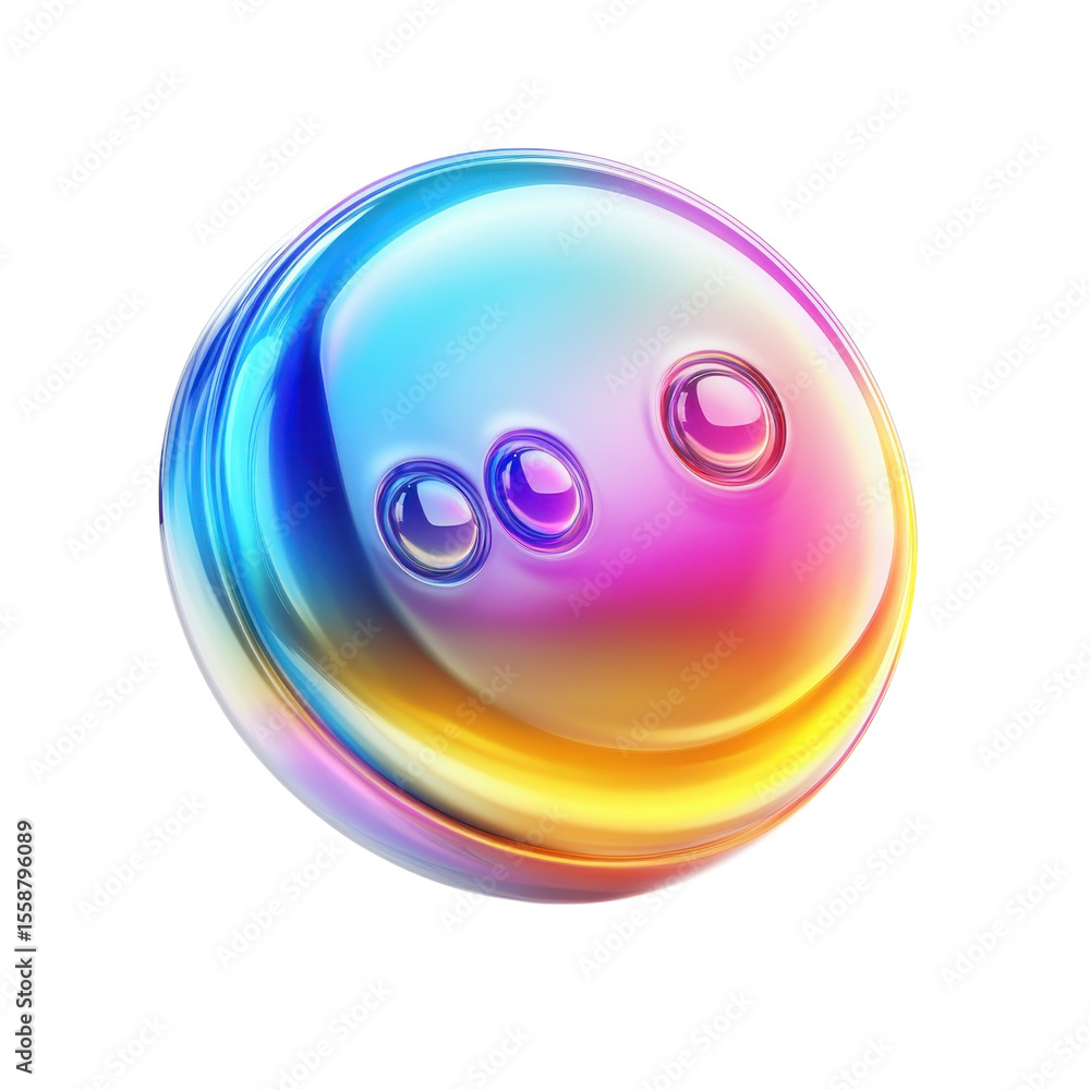 Poster glossy orb colorful liquid bubbles 3d render iridescent gradients abstract on transparent background