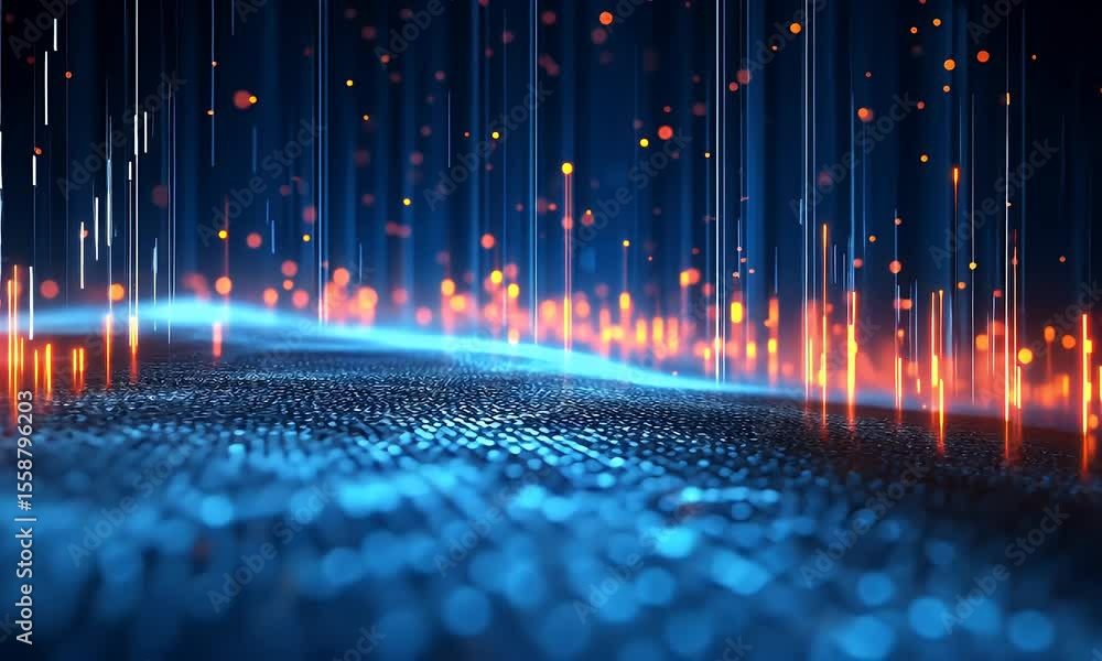 Aufkleber abstract digital network with vibrant vertical lines and particles