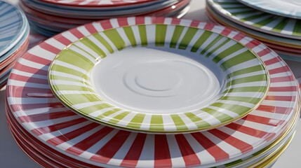 Colorful striped plates stack kitchenware tabletop dishware dinnerware servingware home decor party supplies