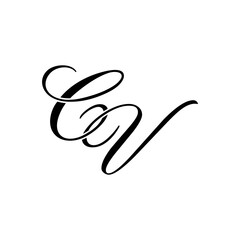 Elegant CV Monogram Logo in Black Script – Luxury Calligraphy Initial Design on White Background