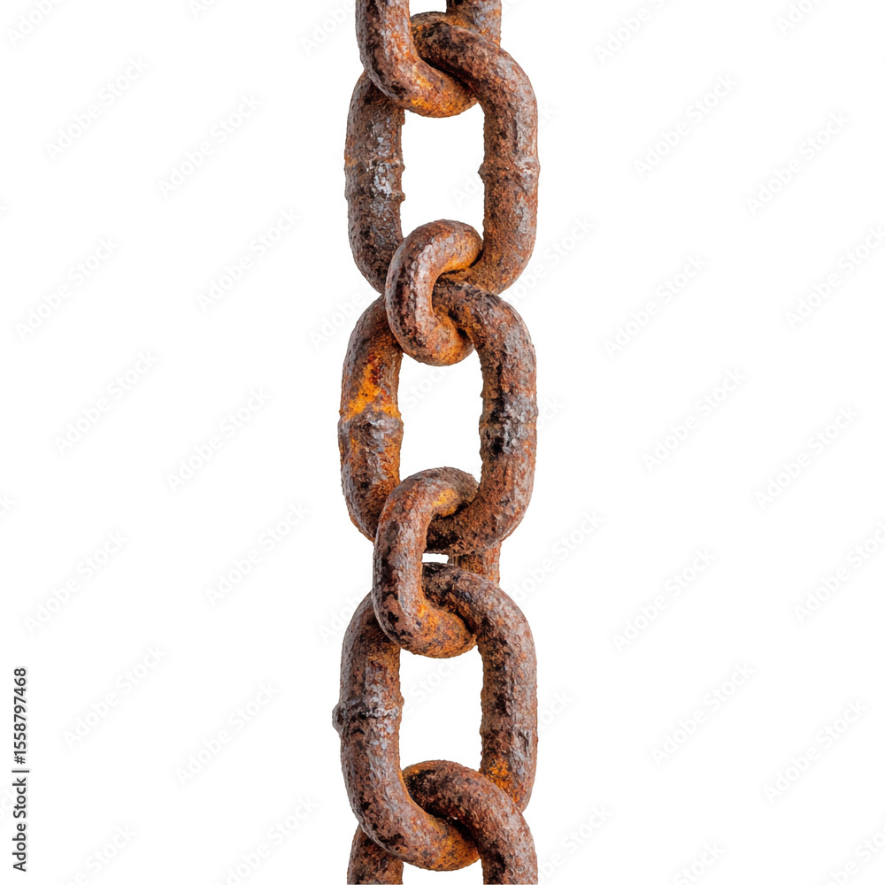 Aufkleber rusty chain links against a black background showing texture and age
