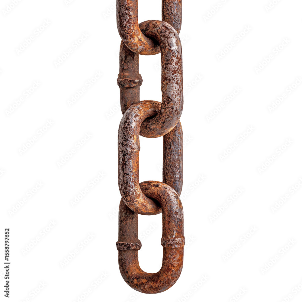 Poster rusty chain links isolated on black background showing corrosion and age