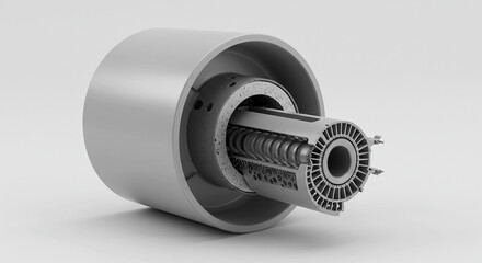 Cutaway view of a mechanical component, showing internal workings and design elements