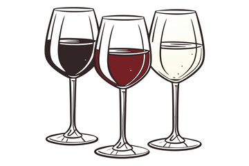 Collection of elegant wine glasses in red white and yellow hues