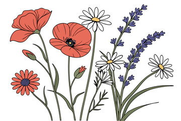 Hand drawn wildflower bundle in a charming rustic vector style