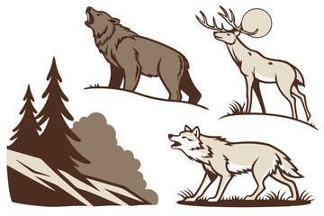 Collection of wildlife animals including bears in a stylized graphic design