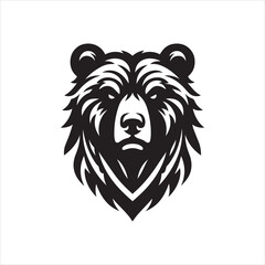 Fototapeta premium A stylized black and white illustration of a bear's head, fierce and detailed, suitable for a logo.