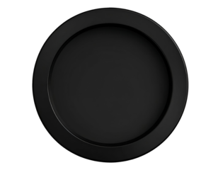 A deep black circular disc with a subtle raised edge provides a sophisticated visual element.