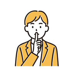 Man holding finger over lips &ldquo;Shhh&rdquo;, minimal line art illustration