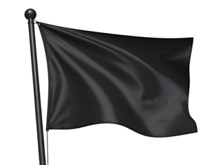 An unadorned black flag with subtle folds billows gently on a flagpole, ready for any message.