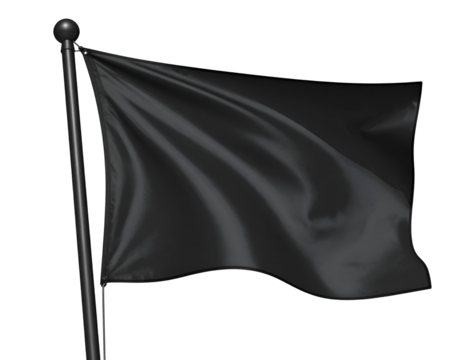 An unadorned black flag with subtle folds billows gently on a flagpole, ready for any message.