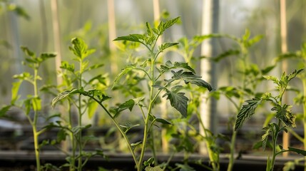 Obraz premium Time-lapse of tomato plants reverting through evolutionary stages, becoming wilder and more primitive.