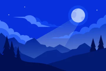 Selbstklebende Fototapeten Night mountain landscape vector illustration with moon and stars © Sharati