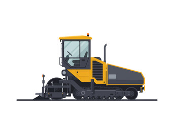 Obraz premium A yellow and gray asphalt paver vehicle on a flat surface