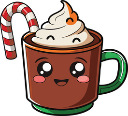 Hot Cocoa Mug with Whipped Cream and Candy Cane.