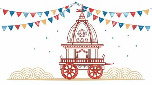Red chariot with flags and stars in vibrant design.