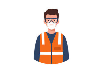 Man in safety vest glasses  face mask