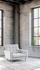 Stylish and Cozy Loft Interior Featuring Classic Industrial Design in Bright White Tones and Comfort