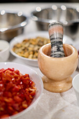 Mortar and Pestle with Fresh Ingredients