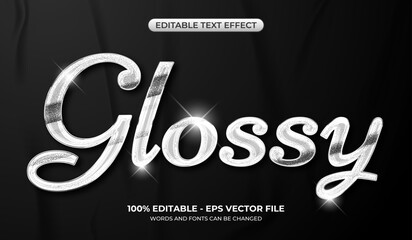 Realistic Silver chrome text effect. 3D luxury glossy white metallic text effect