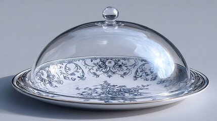 Elegant serving dish with glass dome cover floral pattern vintage kitchenware home decor kitchen accessory