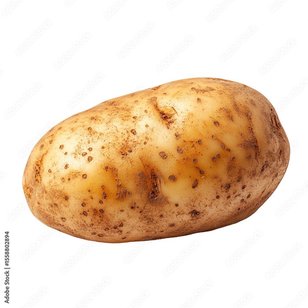 Poster a single potato isolated on a black background showing its texture and color