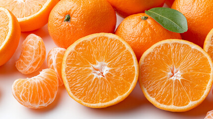 Fresh, peeled clementine or tangerine segments, full-frame, vibrant orange, juicy texture and natural ,Food photo, fruit.