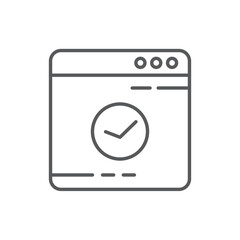 Line style icon of a browser window with a check mark, representing successful web operations, verified online processes, or confirmed status