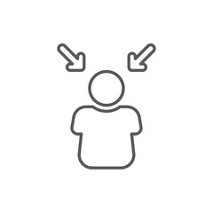 Line style icon of a person with inward-pointing arrows, symbolizing focus, concentration, feedback integration, or user input